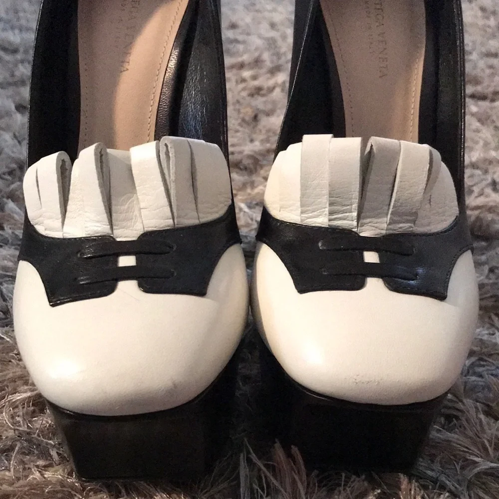 Bottega Veneta Black/White Platform High Heels, Size 36